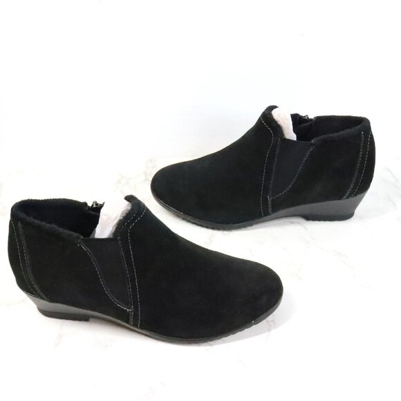 Sporto Women's 8M Draper Black Leather Suede Zip Slip On Wedge Ankle Booties - Picture 2 of 8